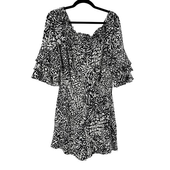 Lilly Pulitzer Calla black and white off-the-shoulder romper - Picture 1 of 3